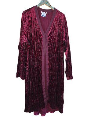 LOGO Lavish Karen Hi-Low Pockets Wine Crushed Velvet Duster, NWT, 3X